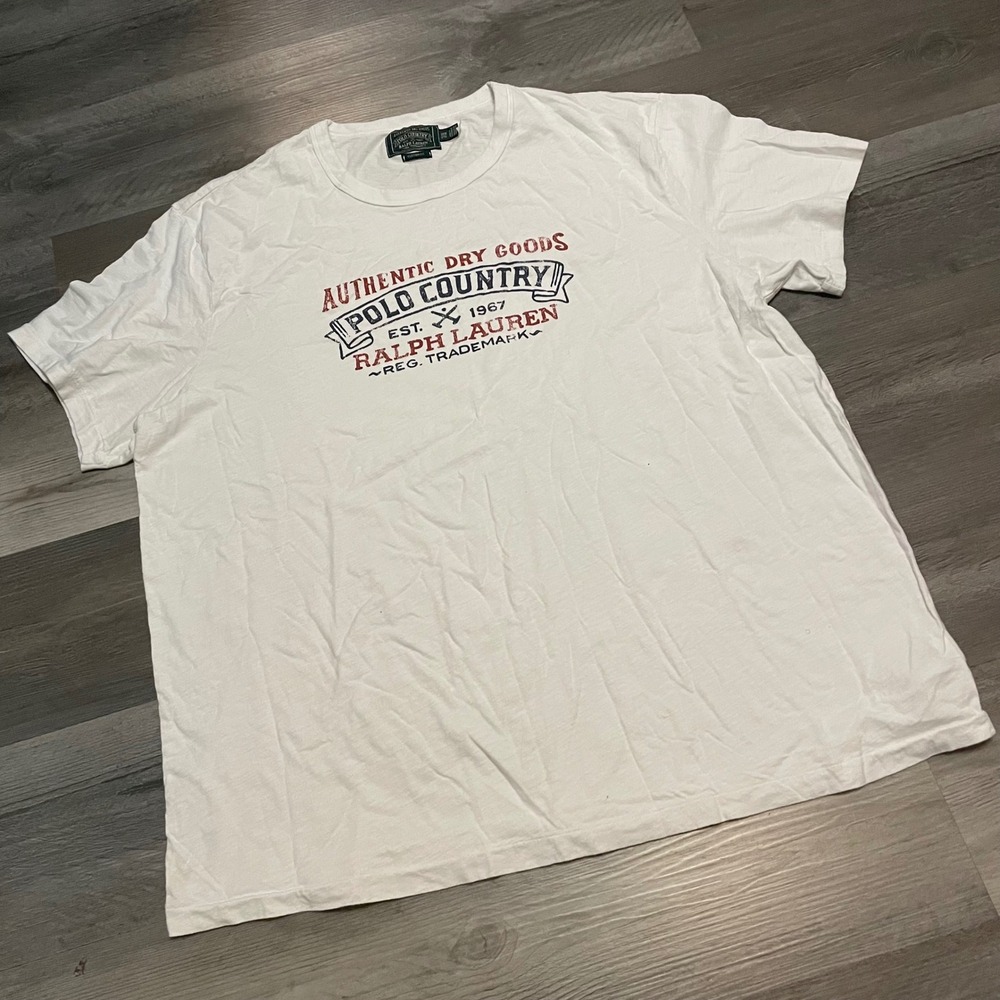 Polo Country Ralph Lauren Mens White Graphic T-Shirt Custom Fit 2XB Big & Tall